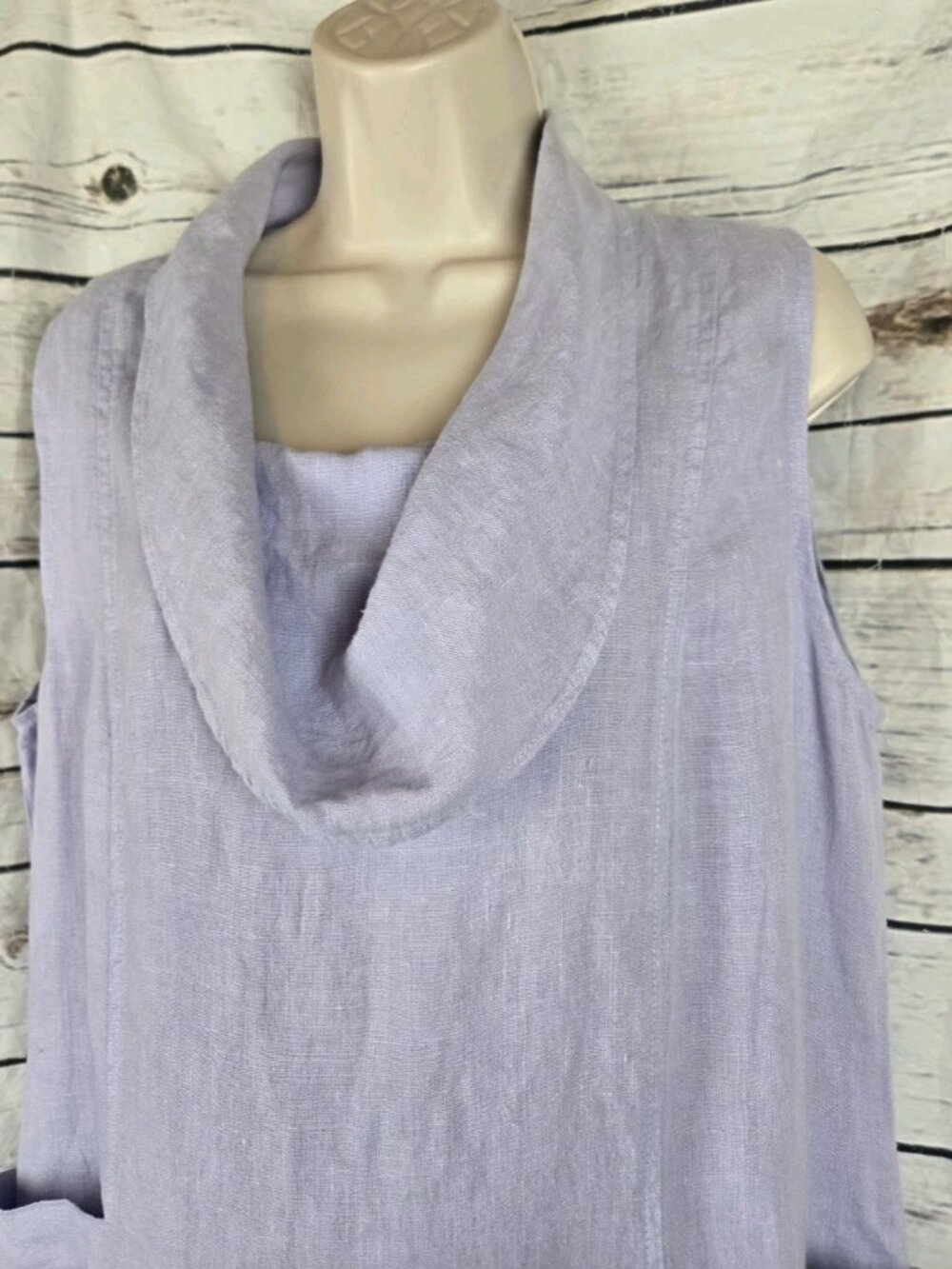 Mosaic USA Lavender Cowl Neck Dress M 100% Linen Lagenlook A-Line Sleeveless - Picture 3 of 6